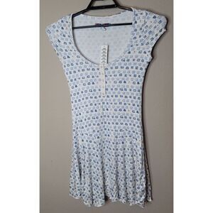Urban Outfitters UO NWT Women's Henley Blue White Mini Dress Size Medium t75